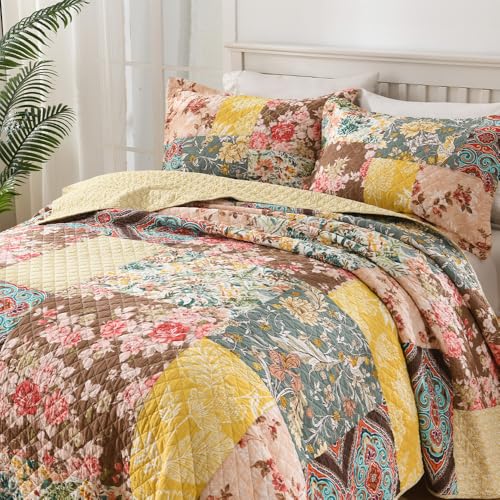 Cotton Bedspread Luxury Vintage Paisley Floral Patchwork Quilt Yellow Bedding Sets