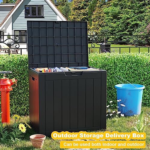 35 Gallon Outdoor Deck Box Lockable Waterproof Storage Black