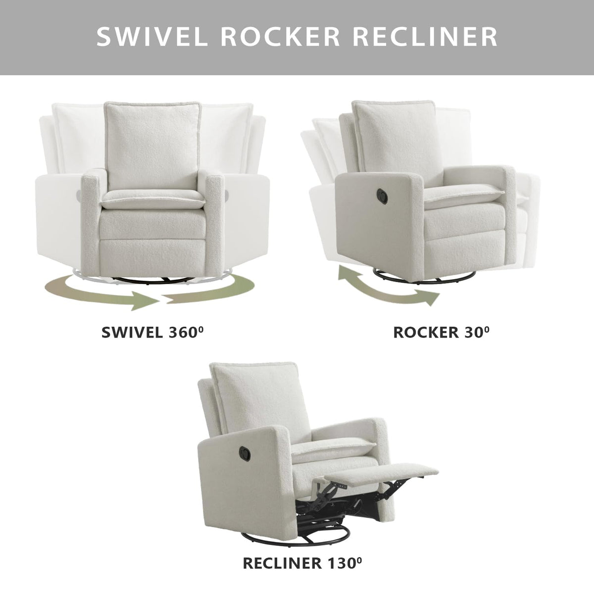 Uptown Upholstered Glider Recliner Rocking Chair 360° Swivel for Nursery and Living Room