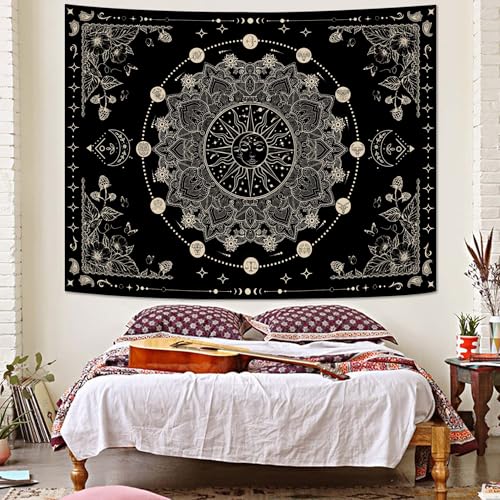 Sun and Moon Mandala Tapestry Boho Tapestry for Bedroom Black and White Tapestries Wall Hanging Living Room Wall Art and Home Decor 70x90