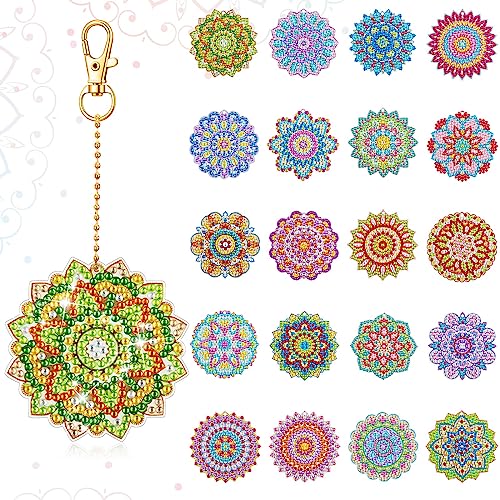 20 Pcs Diamond Art Painting Keychain Kits Double Sided