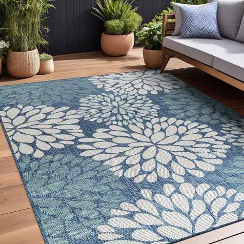 Outdoor Rug 5x7 Modern Exotic Tropical Leaf Area Rugs for Indoor and Outdoor Patio Deck Porch Garden Water Resistant Washable Outside Carpet