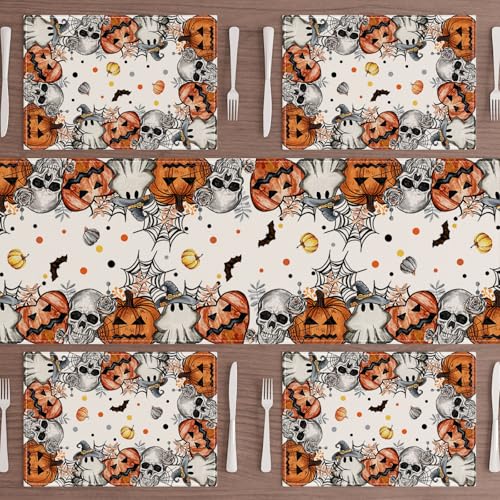 Halloween Skeleton Ghost Placemats Set of 4 Table Decor12x18 Inch
