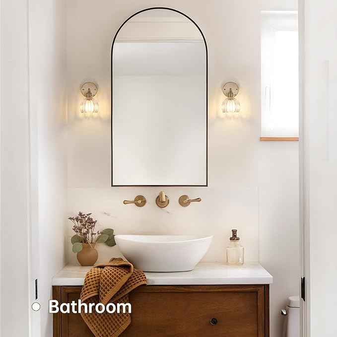 Vintage Wall Sconces with Transparent Tulip Glass Lampshade 180 Degree Adjustable Brass Sconces Hradwired Modern Wall Lighting Fixture with Switch for Bedside Bedroom Doorway