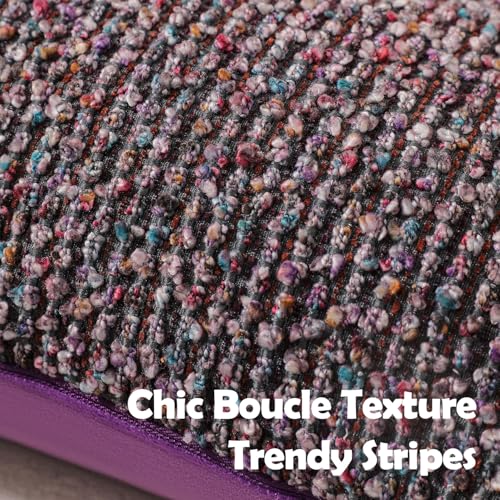 Striped Throw Pillow Covers 12x20 Set of 2 Colorful Purple Textured Boucle Chic Morden Boho Accent Farmhouse Rectangular Lumbar Decorative Couch Pillow Covers for Home Decor Bed Sofa Living Room (2 Count)