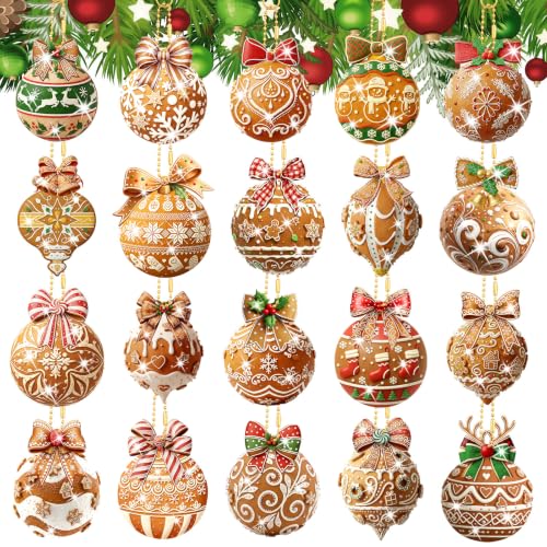 20 Pcs Christmas Gingerbread Ball Diamond Painting Keychains Kit (20 Count)