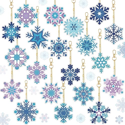 20 Pcs Snowflake Diamond Painting Keychain Kits (20 Count)