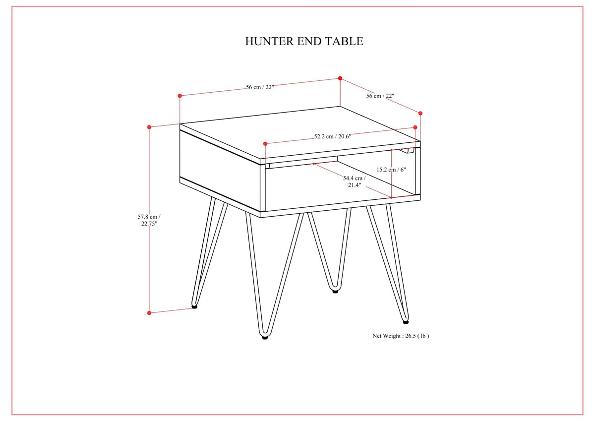 Hunter 22" Wide Metal Rectangular End Table in Walnut