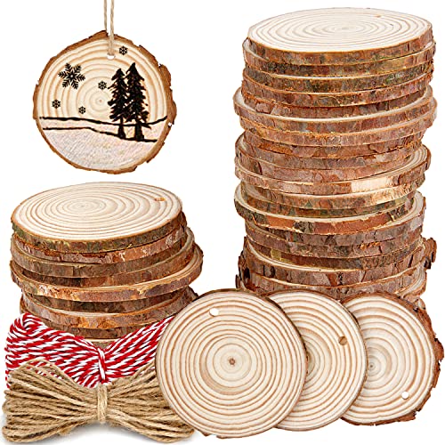 2.4 2.8IN Natural Wood Slices with Jute Twine for DIY Ornaments (50 Count)