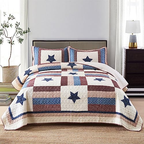 Cotton Bedding Quilt Sets 3 Pieces Reversible Coverlet Sets All Season Boys Real Patchwork Bedspread