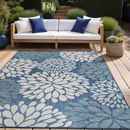Outdoor Rug 9x12 Modern Exotic Tropical Leaf Area Rugs for Indoor and Outdoor Patio Deck Porch Garden Water Resistant Washable Outside Carpet