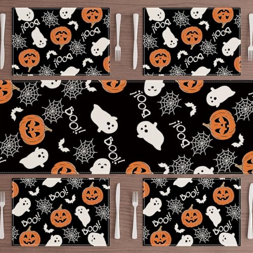 Halloween Ghost Pumpkin Placemats Set of 4 Table Decor 12x18 Inch (4 Count)