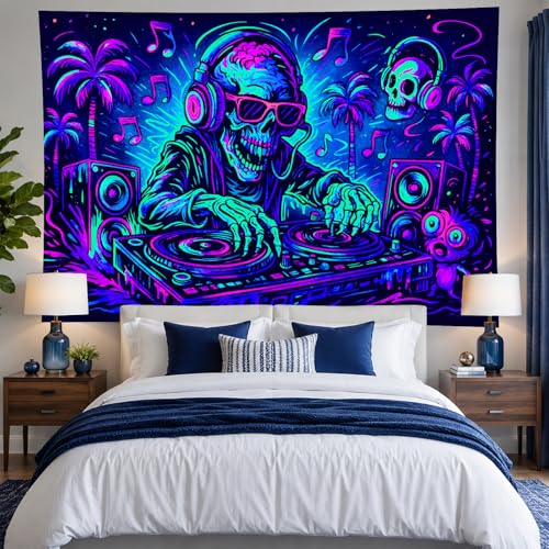 Blacklight Tapestry DJ Skull Party Backdrop 78 x 59 Inch