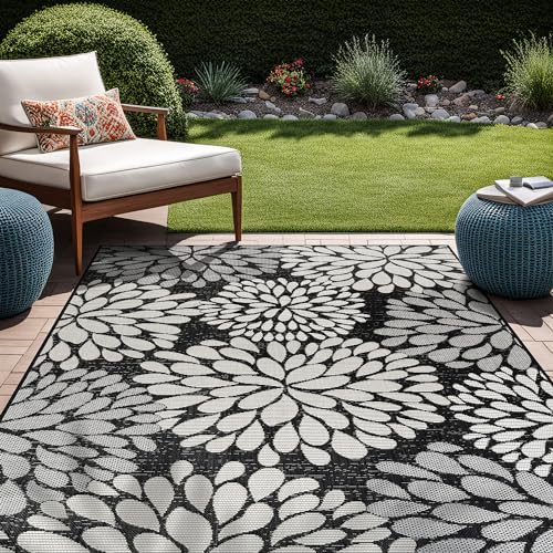 Outdoor Rug 6x9 Modern Exotic Tropical Leaf Area Rugs for Indoor and Outdoor Patio Deck Porch Garden Water Resistant Washable Outside Carpet (58.5 Sq Ft)