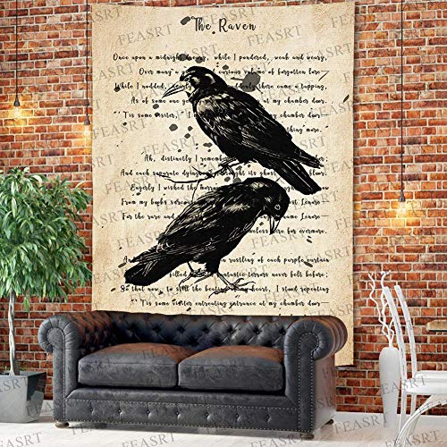 Raven Tapestry Wall Decor Vintage Poe Gothic Rustic Home Room Raven Wall Hanging 40x60inch for Living Room Bedroom Dormitory Office