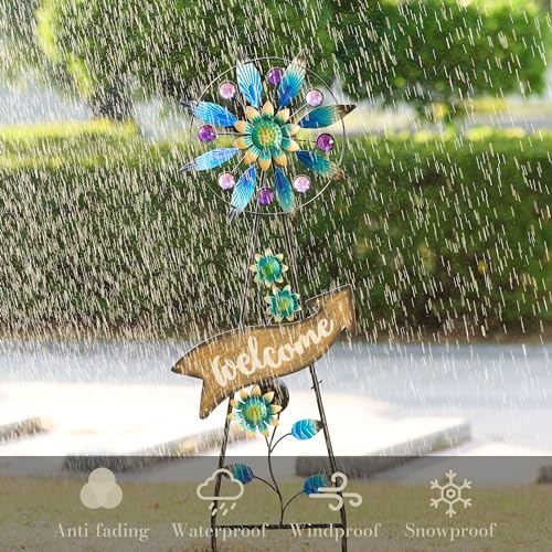 Solar Metal Wind Spinner Garden Stake Mom Gift 35.4"