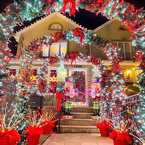 Solar Christmas Lights Outdoor 2 Pack 200 LED 66FT String Lights Red White (2 Count)