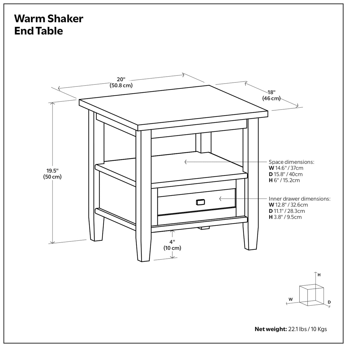 Warm Shaker 20" Wide Solid Wood Square End Table in White