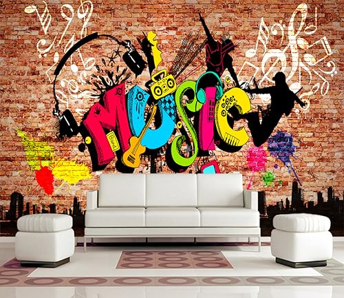 Brick Graffiti Abstract Wallpaper Mural for Music Recreation Room