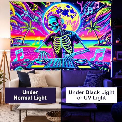 Halloween UV Tapestry DJ Skeleton Backdrop 78 x 59 Inch