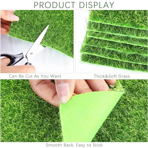 36 Pieces Fake Grass for Crafts Fairy Garden 6 x 6 Inches Artificial Garden Grass for Miniature Ornament Dollhouse DIY Decoration (36 Count)