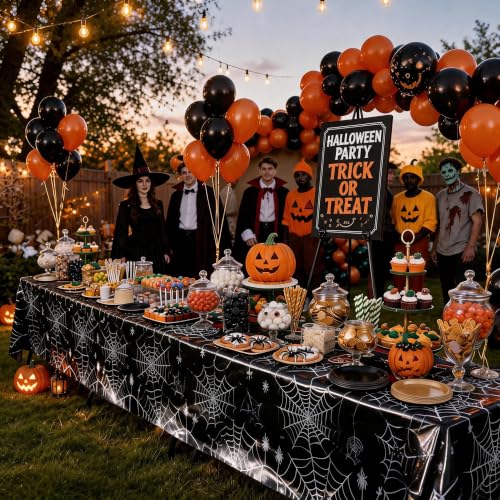 Halloween Tablecloth Plastic Black Spider Web Disposable Table Covr (4 Count)