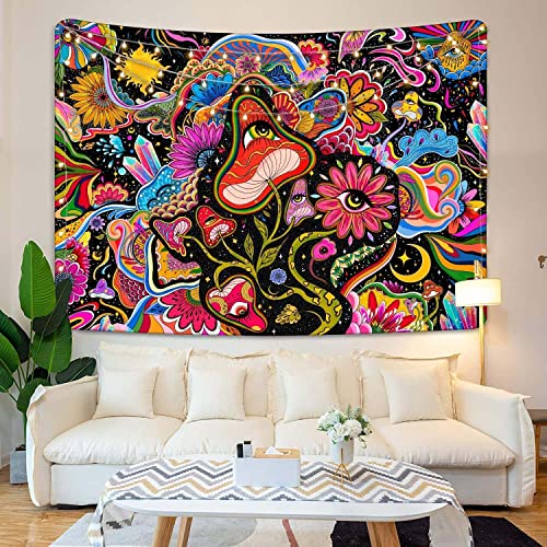Mushroom Tapestry Pink Flowers Tapestry for Bedroom Aesthetic Tapestries Floral Tapestries Wall Hanging for Bedroom and Living Room Decor Pink Flowers 36×48 Inches