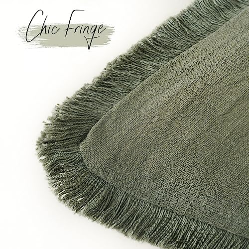 Decorative Linen Fringe Throw Pillow Covers 26×26 Olive Green (2 Count)