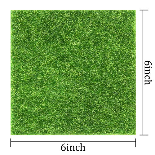 10 Pieces Fake Grass for Crafts Fairy Garden 6 x 6 Inches Artificial Garden Grass for Miniature Ornament Dollhouse DIY Decoration (10 Count)