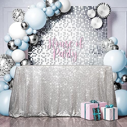 Sequin Tablecloth 50x72 Inch Silver for Disco Wedding Party