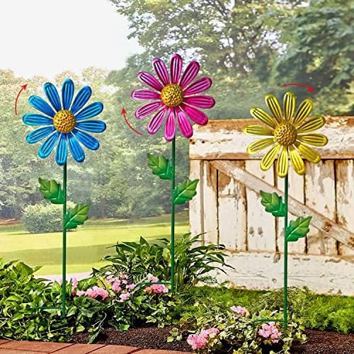 Set of 3 Metal Daisy Garden Stakes (3 Count)