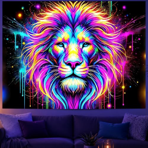 Blacklight Tapestry Lion Fantasy Room Decor 78 x 59 Inch