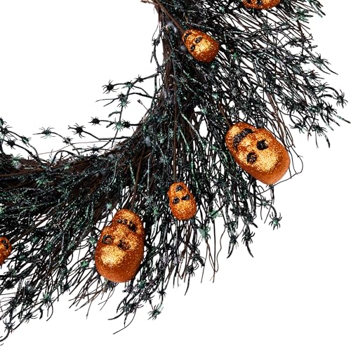 Glittered Skulls and Spiders Halloween Twig Wreath