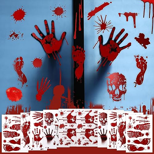 Halloween Bloody Handprint Footprint Horrible Window Stickers (12 Count)