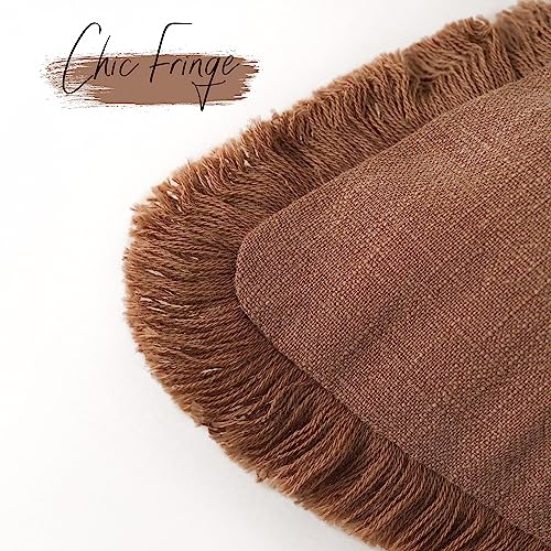 Decorative Linen Fringe Throw Pillow Covers 18×18 Inch (2 Count)