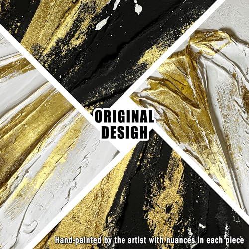 Abstract Circles wall Decorations For Office Black White Gold Oil Painting Wall Art For Bedroom Large Pictures For Living Room Size 29 x 58 Inch
