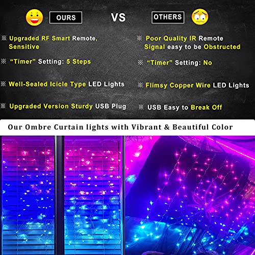 Pink Purple & Blue Ombre LED Curtain Lights with Remote