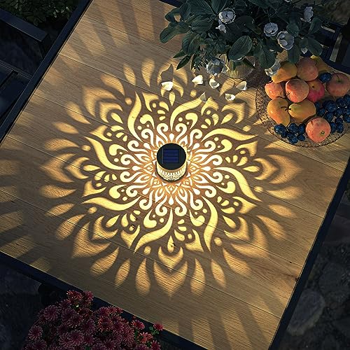 4 Pack Solar Fence Lights Metal Solar Powered Outdoor Wall Deck Step Lights Mandala Theme Waterproof Fence Light for Garden Post Patio Backyard Decor (4 Count)