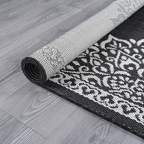 Outdoor Rug 5x7 Medallion Black White Modern Area Rugs for Indoor and Outdoor Patios
