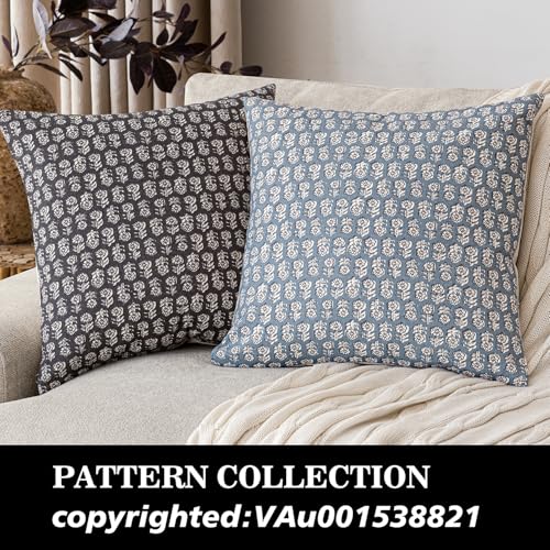 Decorative Floral Print Throw Pillow Covers 20×20 Dusty Blue (2 Count)