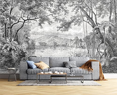 Black and White Tropical Rainforest wall Mural Wallpaper for Bedroom 137" x 100" (95.13 Sq Ft)