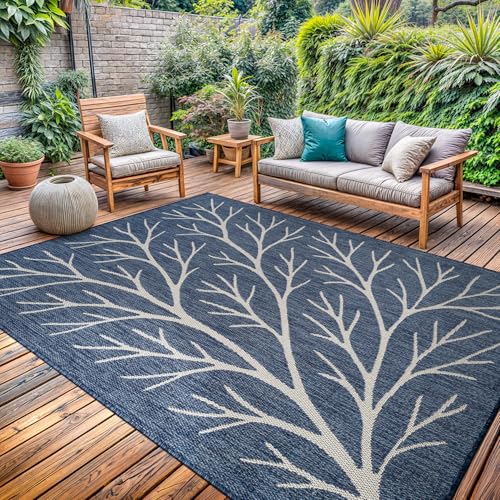 Washable Indoor Outdoor Rug 9x12 Modern Area Rugs Branch Pattern Non Shedding Waterproof Easy Clean Patio Deck Porch Living Room Bedroom Garden RV (108 Sq Ft)