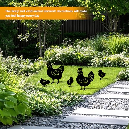 5 Pack Chicken Metal Garden Decorative Stakes (5 Count)