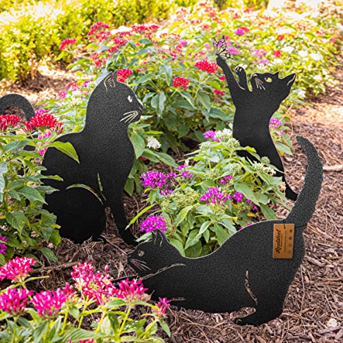 I 3 Pack Steel Cat Garden Decor I Outdoor Yard Decorations I Gift for Cat Lovers I Lawn Ornaments and Statues I Garden Signs Decorative Outdoor (3 Count)