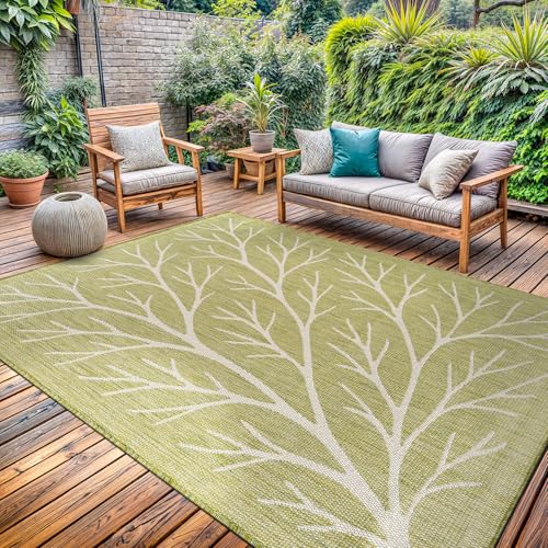 Washable Indoor Outdoor Rug 10x14 Modern Area Rugs Branch Pattern Non Shedding Waterproof Easy Clean Patio Deck Porch Living Room Bedroom Garden RV (140 Sq Ft)