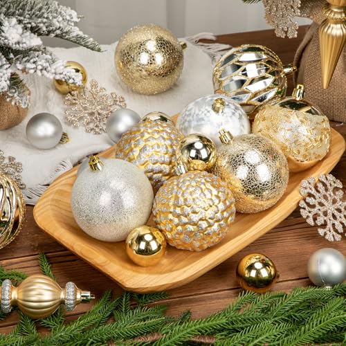 92ct Christmas Tree Decoration Set Christmas Ball Ornaments with Srtings Shatterproof Christmas Baubles for Christmas Holiday Wreath Garland Party Decoration (92 Count)