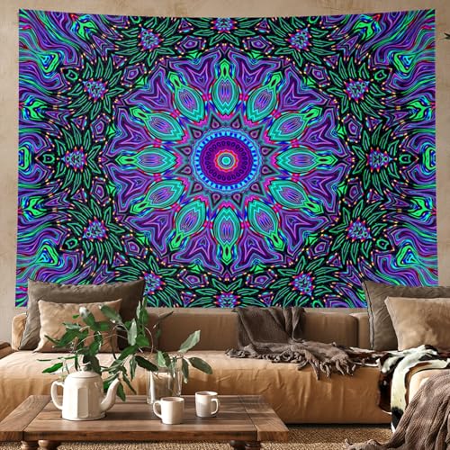 Blacklight Mandala Tapestry for Bedroom