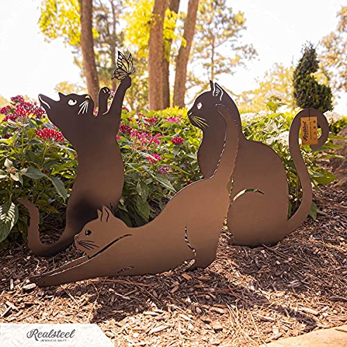 I 3 Pack Steel Cat Garden Decor I Outdoor Yard Decorations I Gift for Cat Lovers I Lawn Ornaments and Statues I Garden Signs Decorative Outdoor (3 Count)