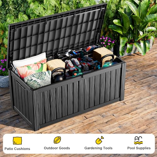 190 Gallon Deck Box Lockable Waterproof UV Resistant Black