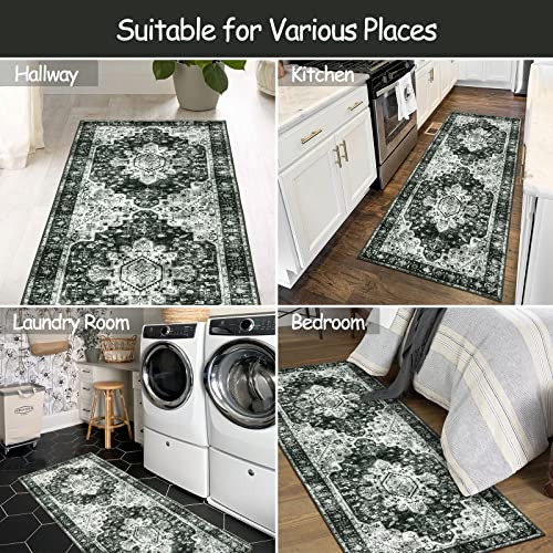 Washable Black and White Runner Rug